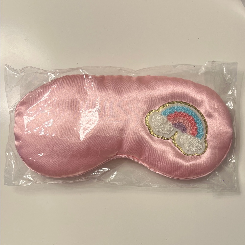 Pink Satin Sleep Mask with Rainbow Patch